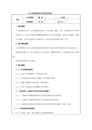 人力资源部岗位职责及考核标准