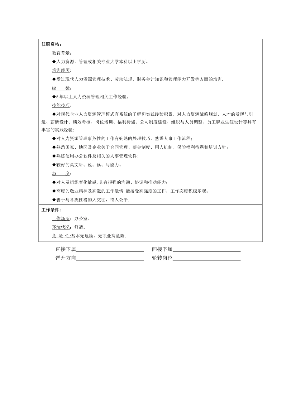 人力资源部岗位说明书_第3页