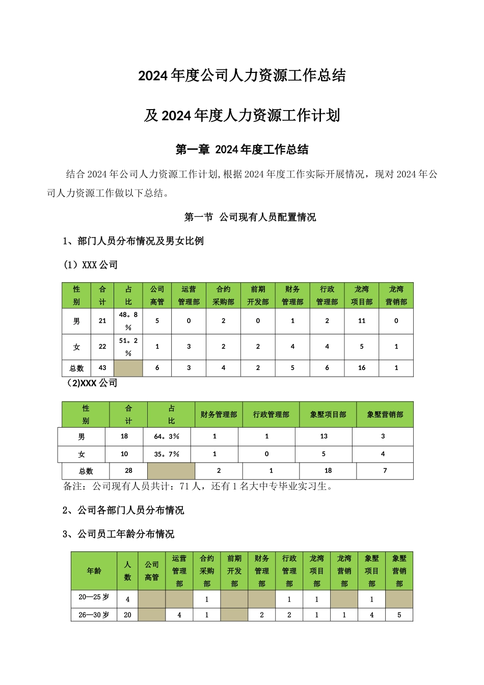 人力资源部年度工作总结及计划范本_第1页
