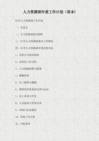 人力资源部年度工作计划(精)