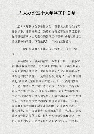 人大办公室个人年终工作总结