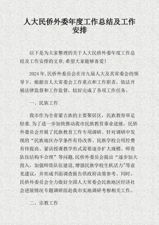 人大民侨外委年度工作总结及工作安排