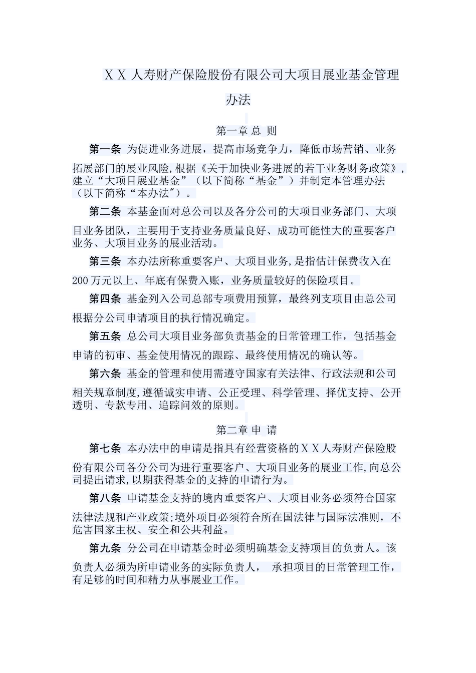 人寿财产保险股份有限公司大项目展业基金管理办法_第1页
