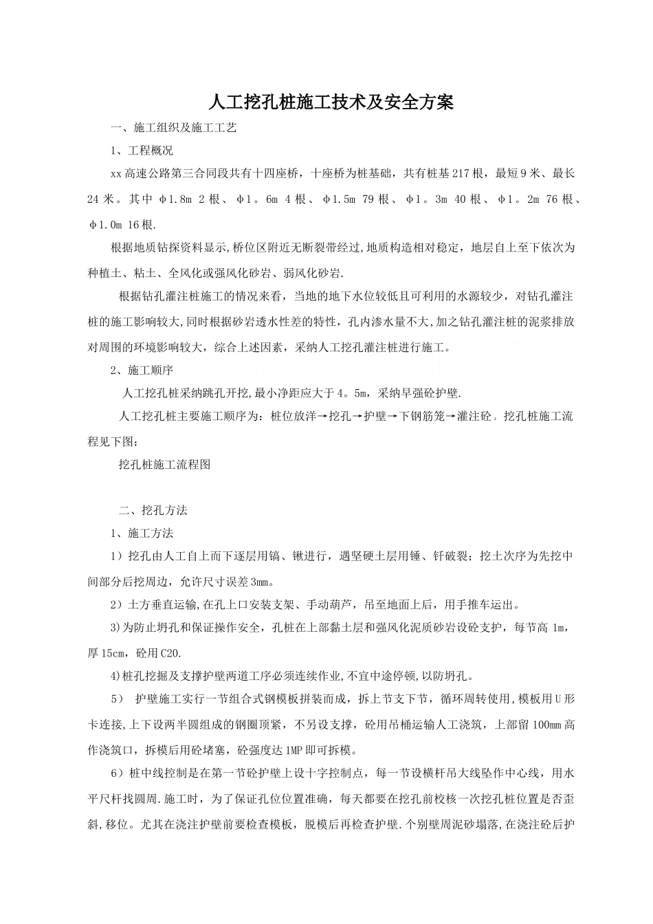 人工挖孔桩施工技术及安全方案-secret_第1页