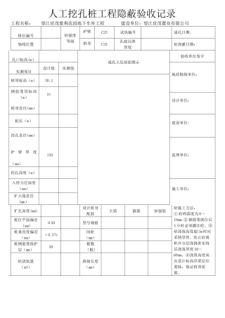 人工挖孔桩隐蔽工程验收记录