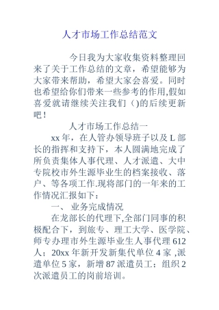 人才市场工作总结范文