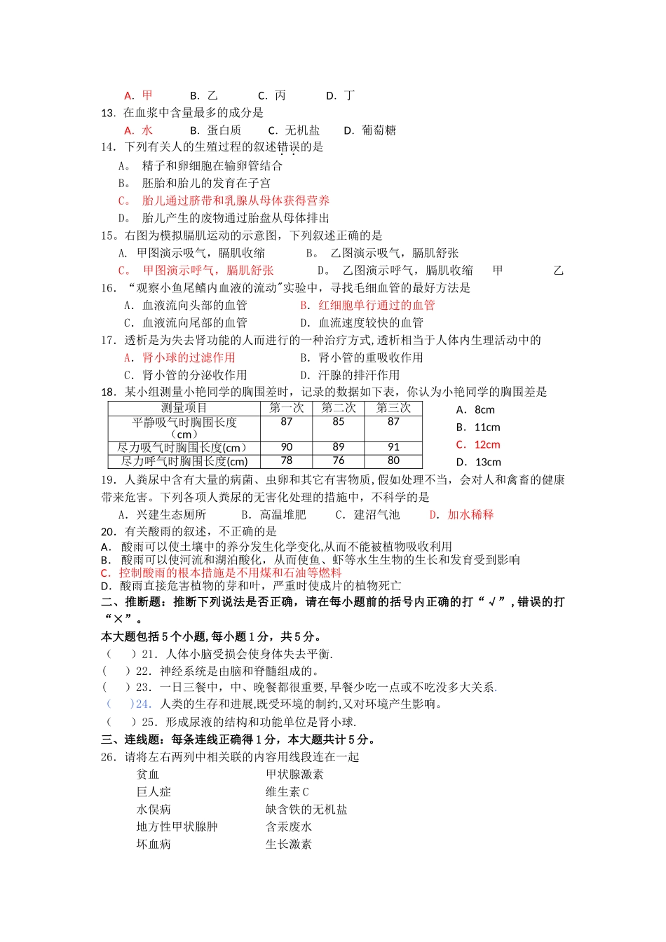 人教版七年级上册生物期末考试题及答案_第2页