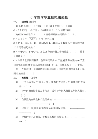 人教版小学数学毕业模拟试题及答案