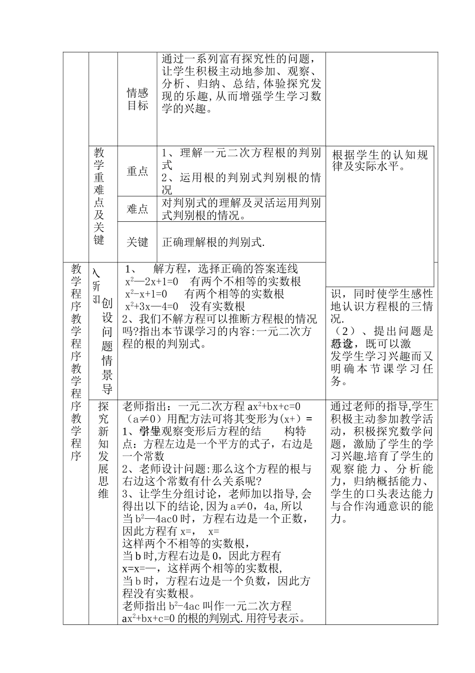 人教版数学《一元二次方程的根的判别式》说课稿_第2页