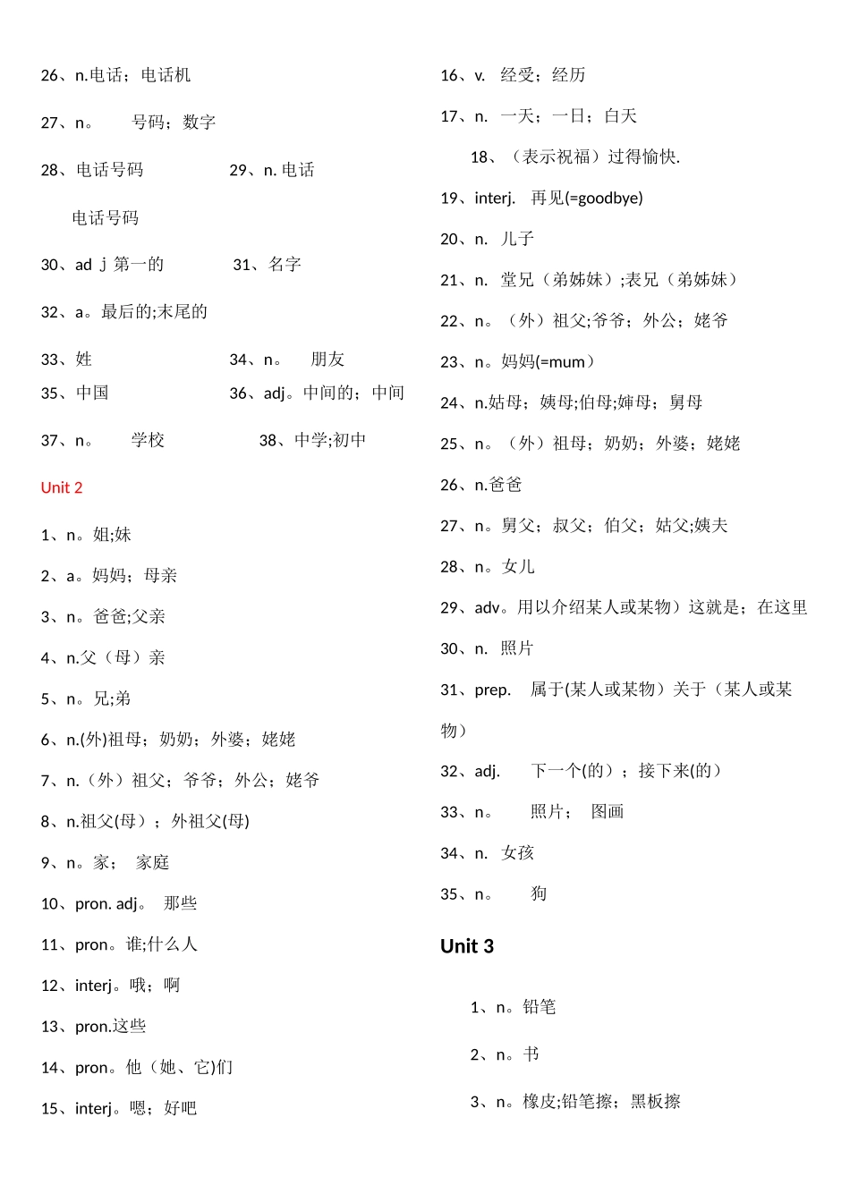 人教版英语七年级上册单词表测试_第3页