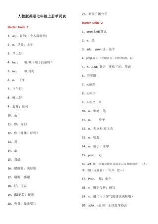 人教版英语七年级上册单词表测试