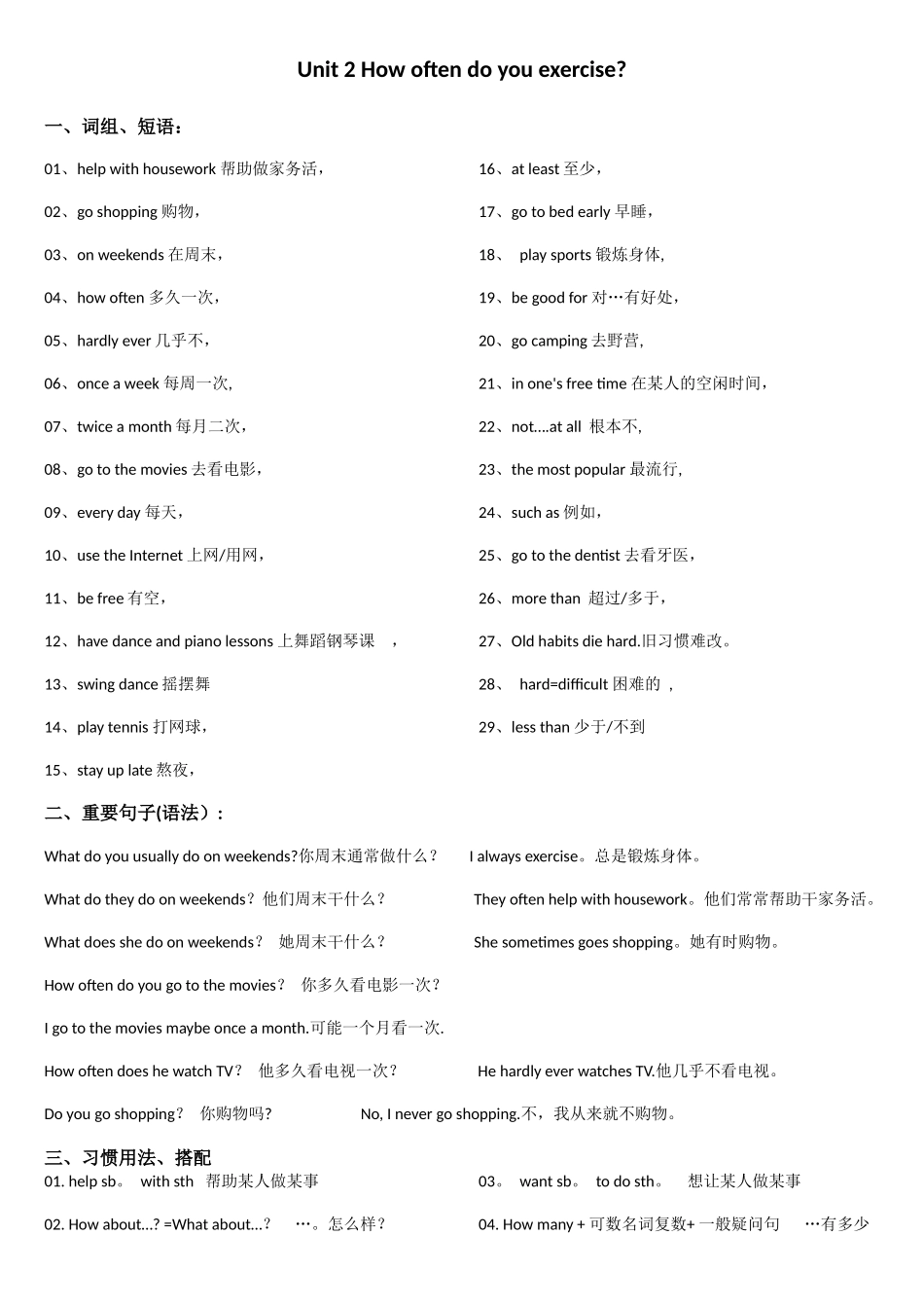 人教版英语八年级上册第二单元短语语法知识点总结_第1页