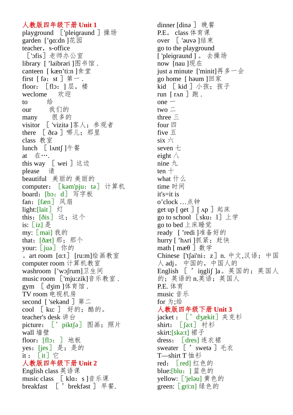 人教版英语四年级下册单词_第1页