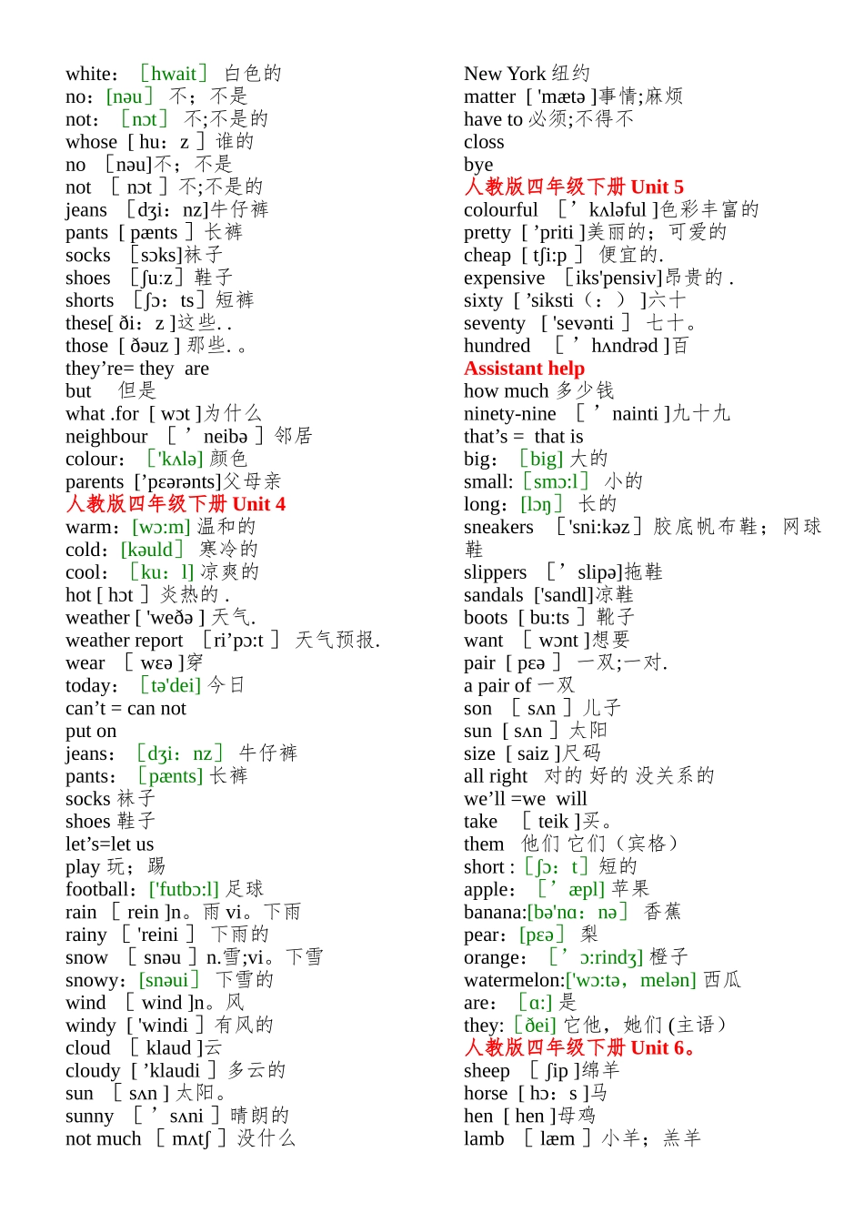人教版英语四年级下册单词_第2页