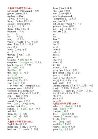 人教版英语四年级下册单词