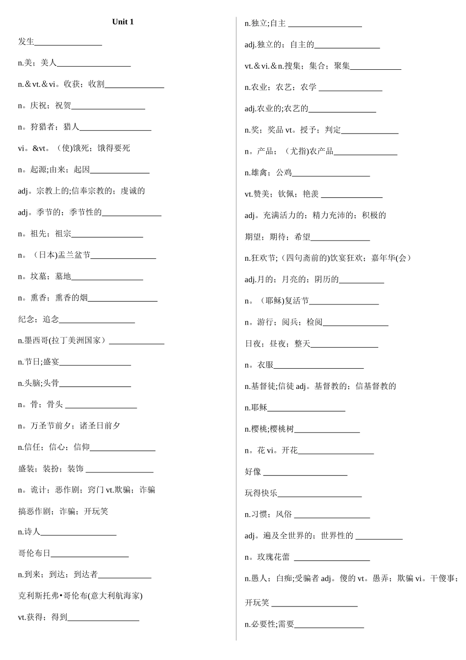 人教版英语必修三单词默写版_第1页