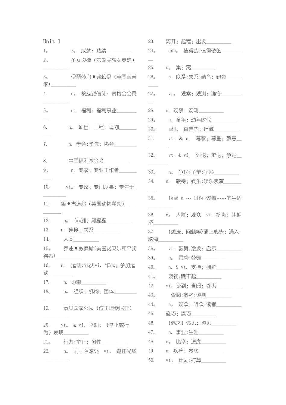 人教版英语必修四单词默写表_第1页