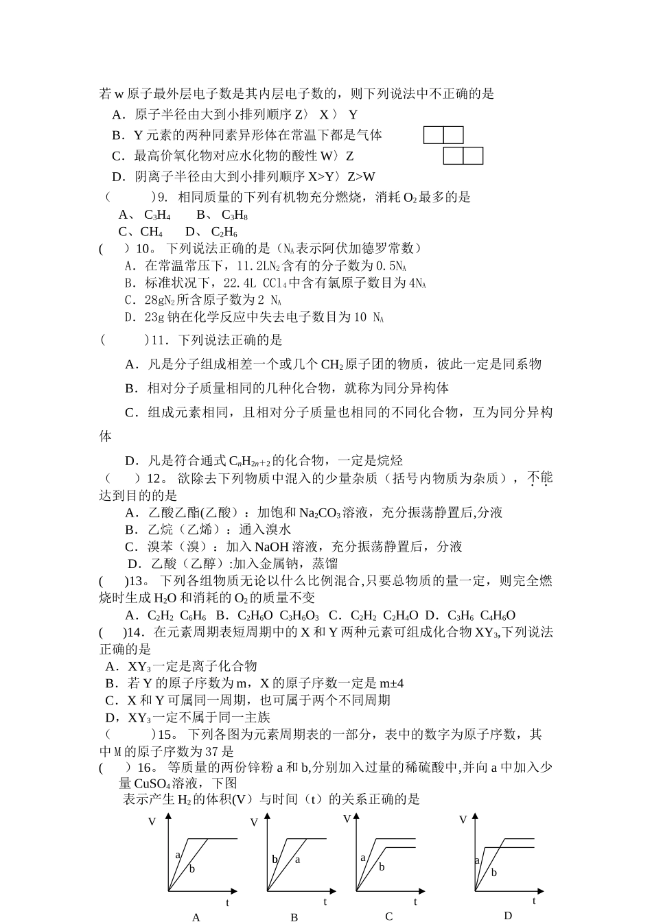 人教版高一化学必修二期末考试模拟试题七_第2页