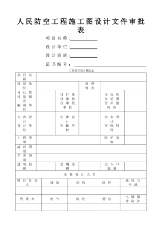 人民防空工程施工图设计文件审批表