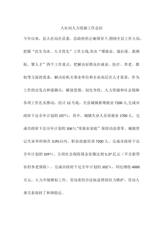 人社局人力资源工作总结