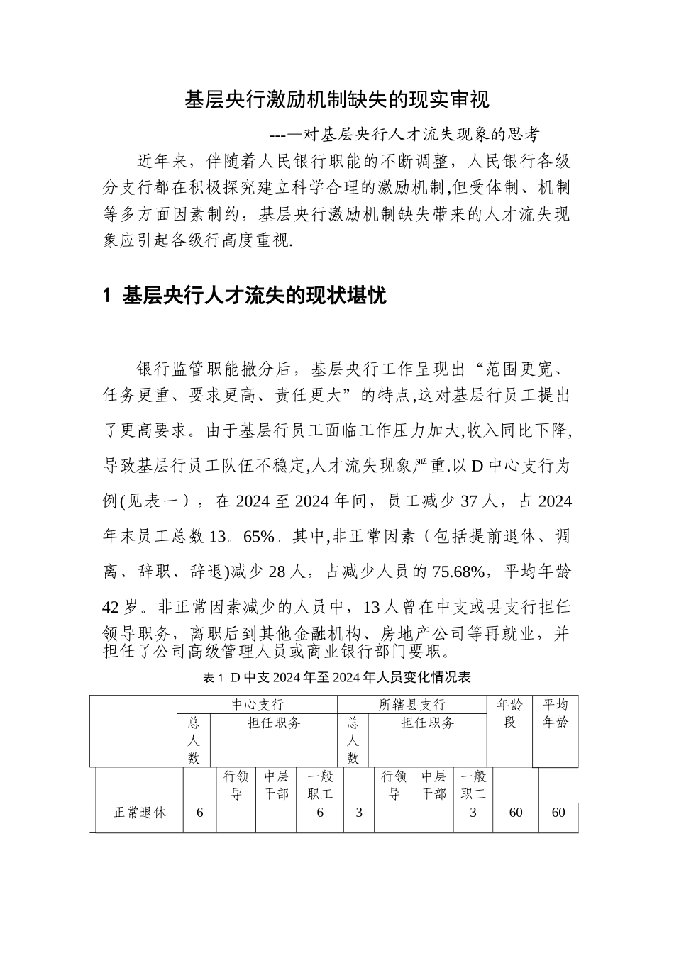 人行基层行人才流失_第1页