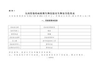 人间传染的病原微生物实验室生物安全检查表