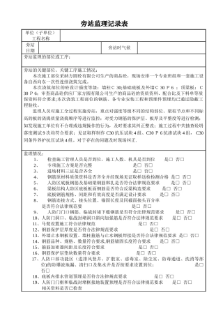 人防地库旁站监理记录表
