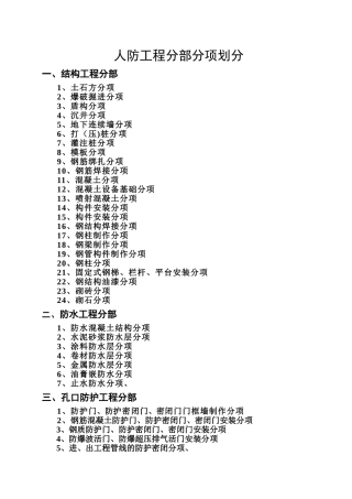 人防工程分部分项划分