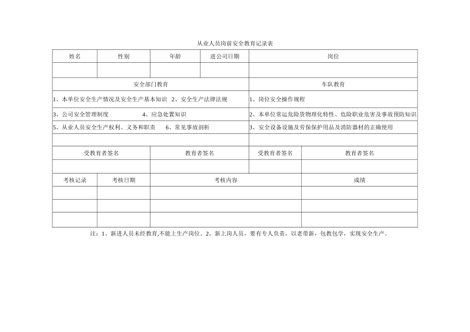 从业人员岗前安全教育培训记录_第1页