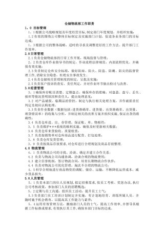 仓储物流部岗位工作职责