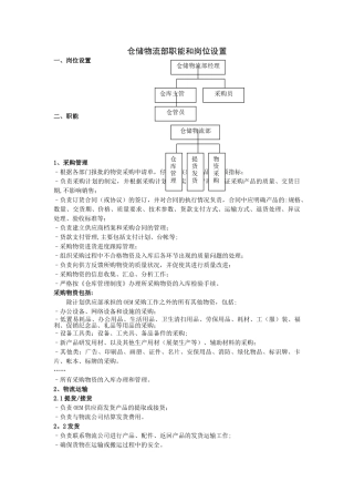 仓储物流部职责和岗位设置