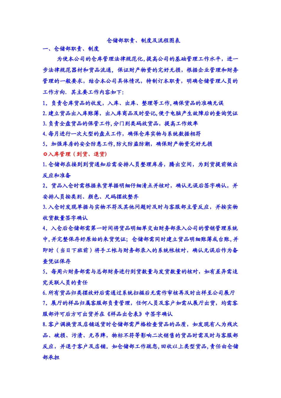 仓储部岗位职责及流程图表_第1页