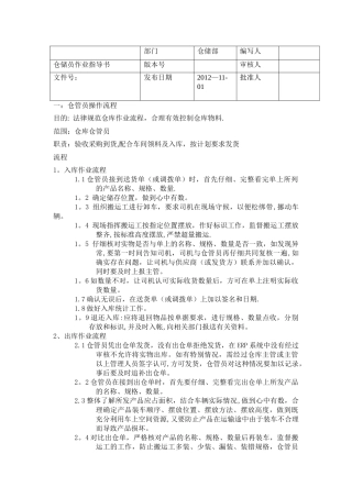 仓储部作业指导书