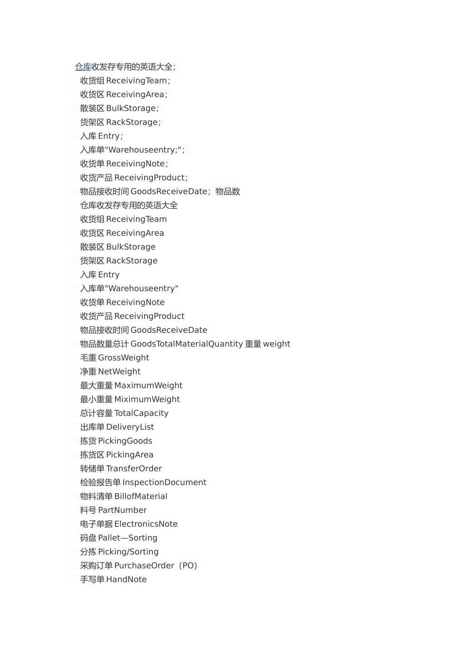 仓库专业术语参考中英文对照_第1页