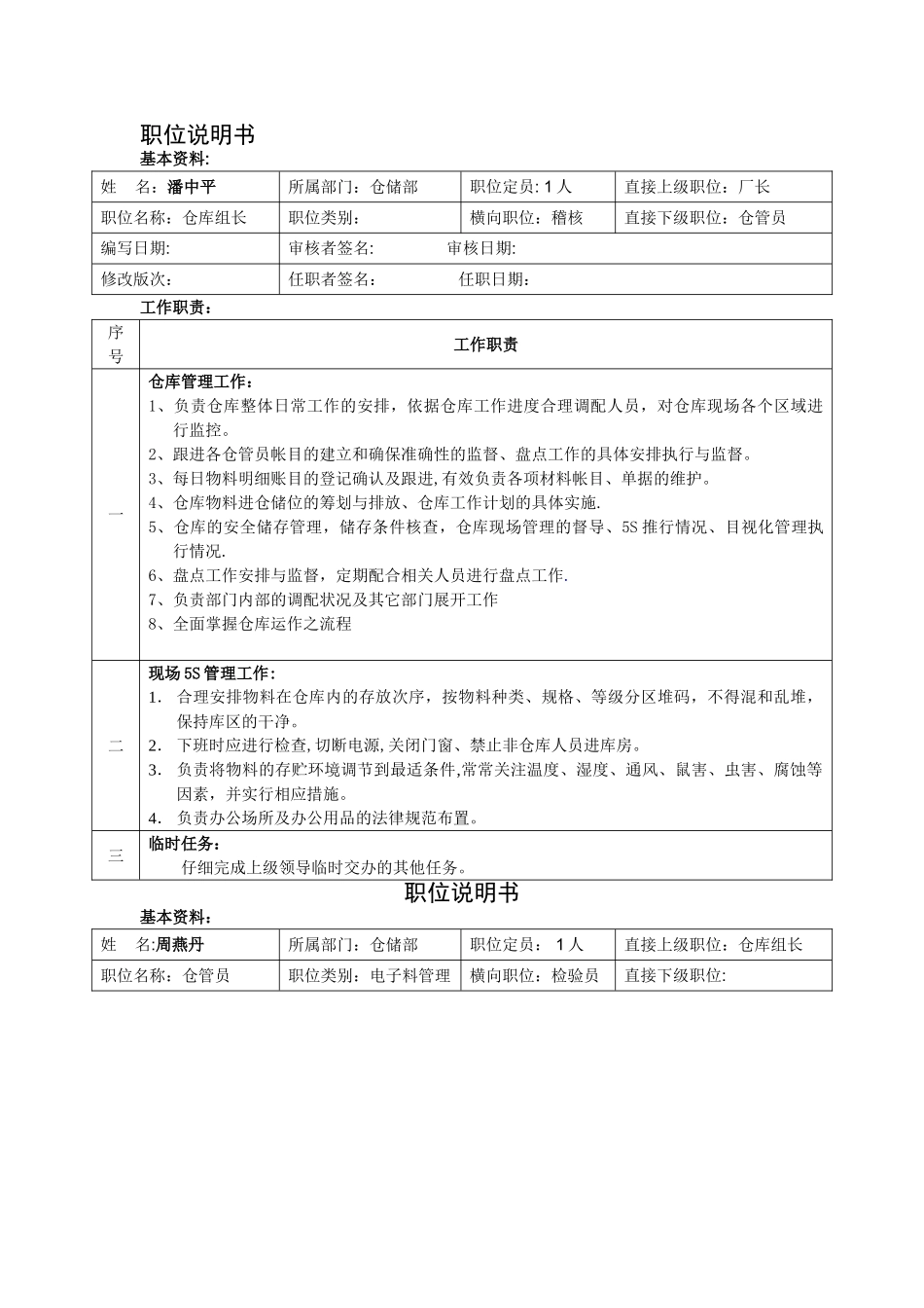仓库岗位职责说明_第1页