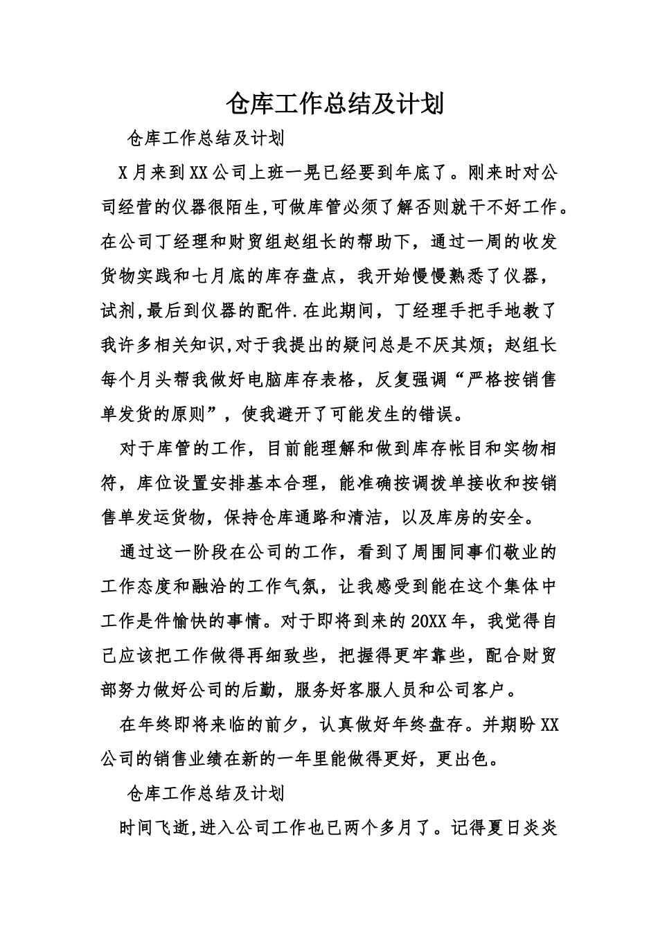 仓库工作总结及计划_第1页