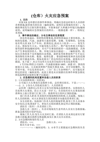 仓库火灾应急预案样本