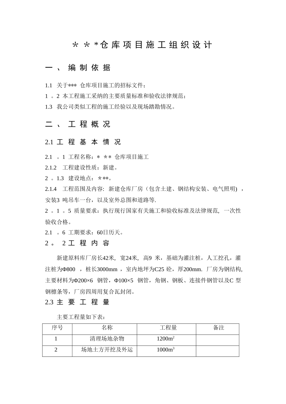 仓库项目施工组织设计剖析_第1页