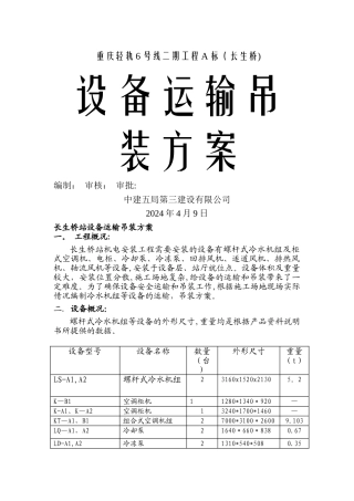 地铁站设备吊装方案