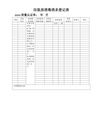 垃圾房消毒消杀登记表