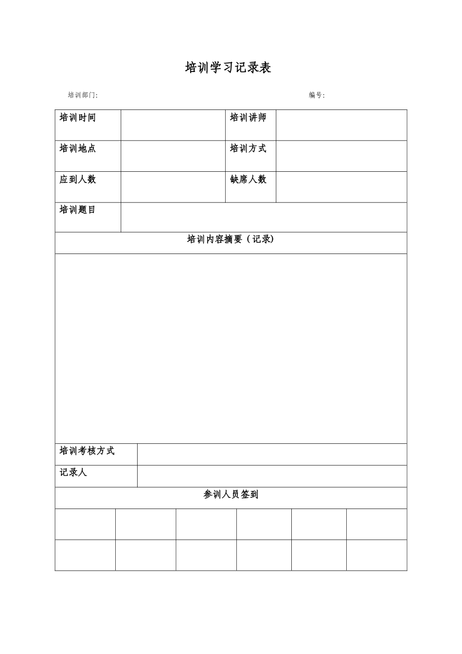培训学习记录表_第1页