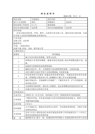 培训学校岗位说明书