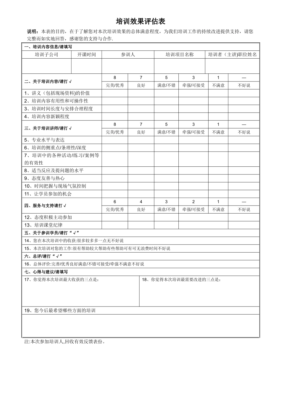 培训效果评估表_第1页