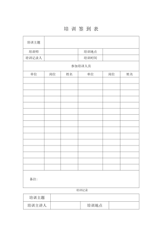 培训签到表-培训记录表