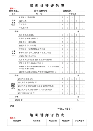 培训讲师评估表