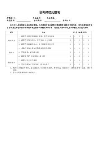 培训课程反馈表