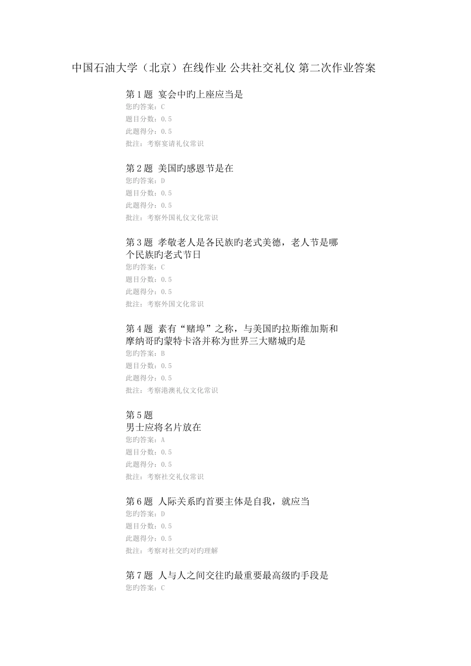 2025年中国石油大学北京公共社交礼仪在线作业第二次_第1页