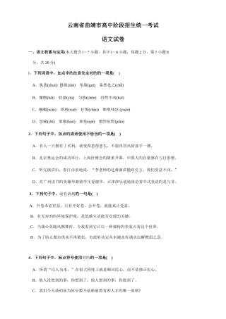 2025年云南省曲靖市中考真题语文