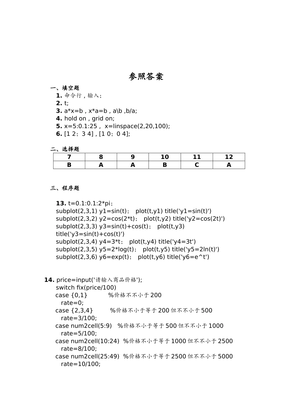2025年Matlab期末考试试题库共12套卷_第3页