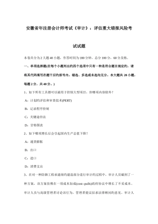 2025年安徽省年注册会计师考试审计评估重大错报风险考试试题